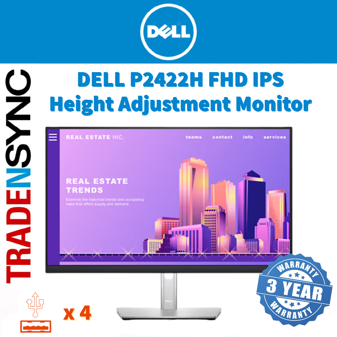 Dell 24 Inch P2422h Height Adjustment Fhd Computer Monitor Ips Panal Usb A X4 Available